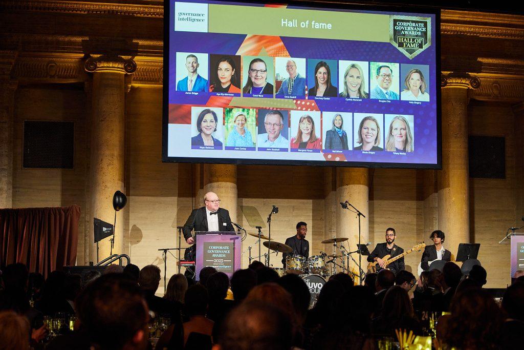 Live band supporting a corporate awards program on stage